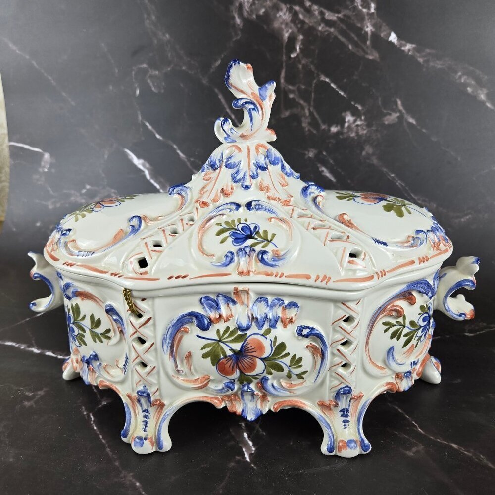 Hand Painted Ceramic Ceramiche Leonardo Italian Lidded Compote Bowl Floral NWT - Picture 7 of 16